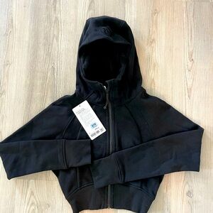 BRAND NEW, never worn. Lululemon Black Scuba full-zip Cropped Hoodie. Size 4.